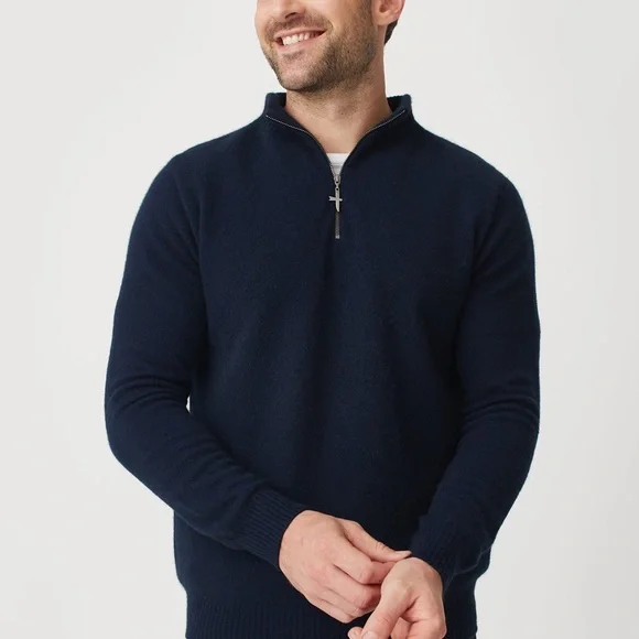 Untouched Wool Cassum Navy Blue Half Zip Men’s Sweater in Large - Picture 4 of 8